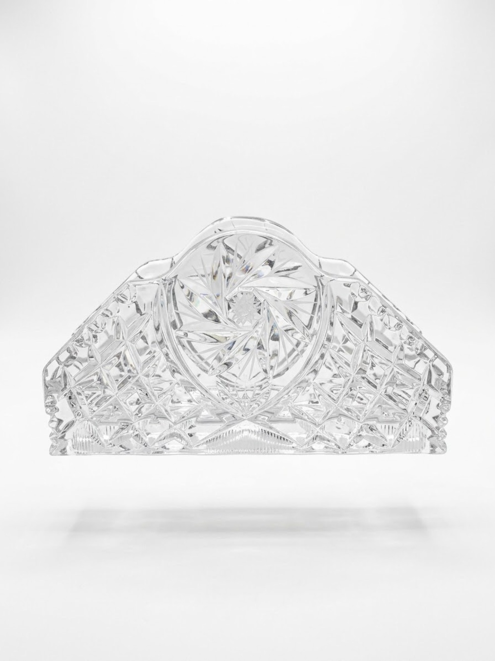 Vintage Lead Crystal Napkin Holder| Cut Glass Starburst Table Decor